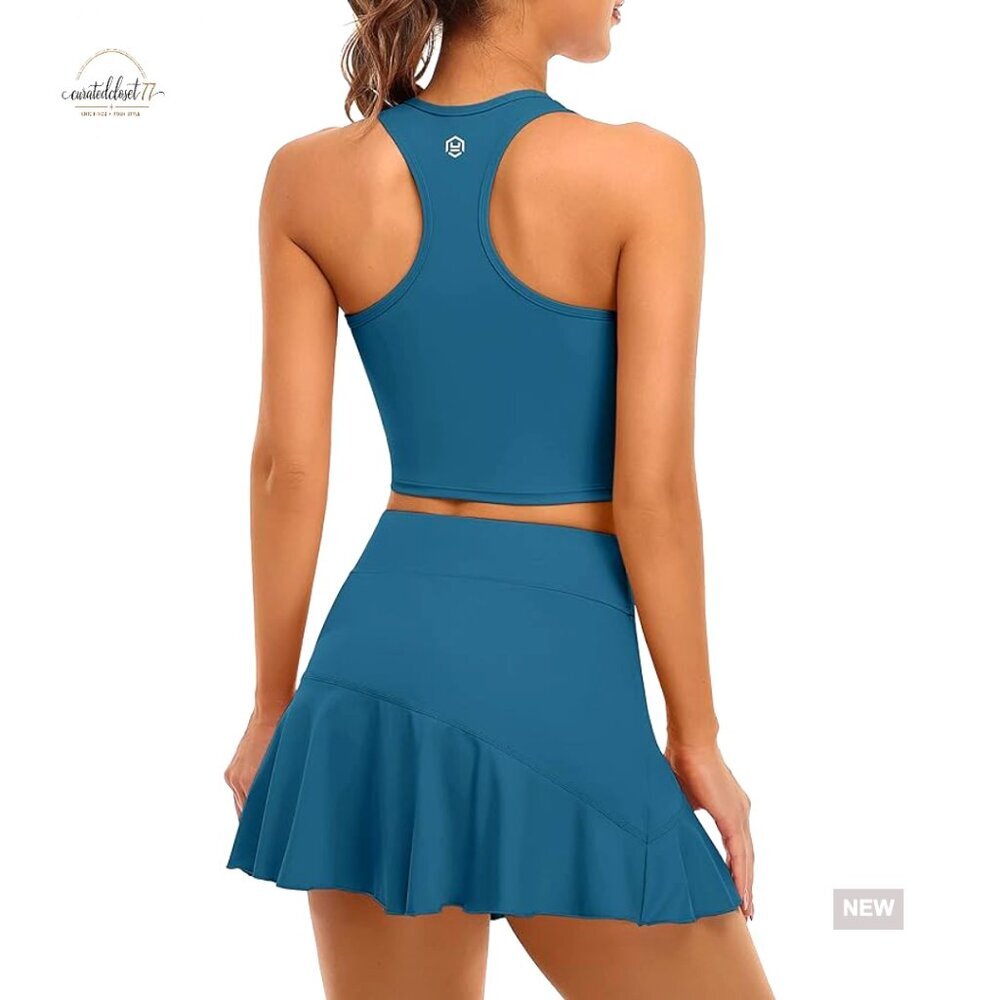 Women's 2-Piece Tennis Dress with Built-in Shorts & Pockets - Athletic Workout